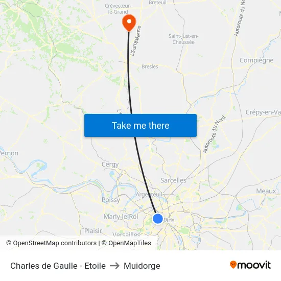 Charles de Gaulle - Etoile to Muidorge map