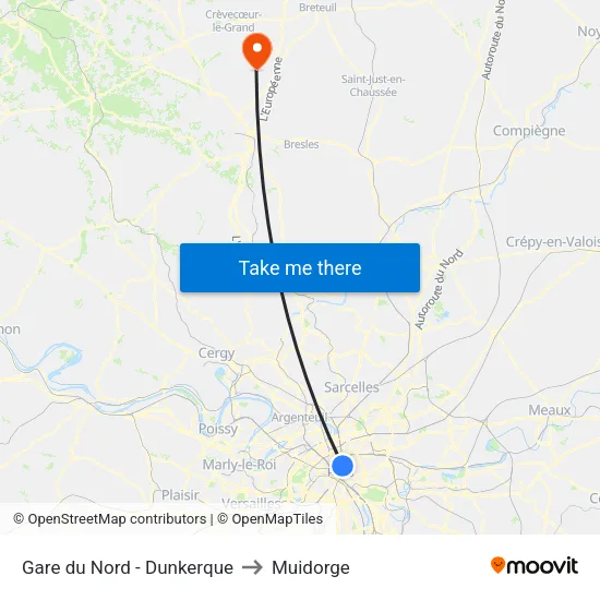 Gare du Nord - Dunkerque to Muidorge map