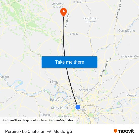 Pereire - Le Chatelier to Muidorge map