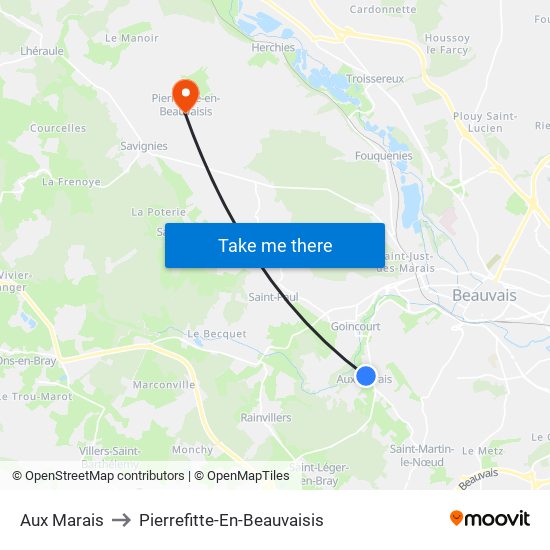 Aux Marais to Pierrefitte-En-Beauvaisis map
