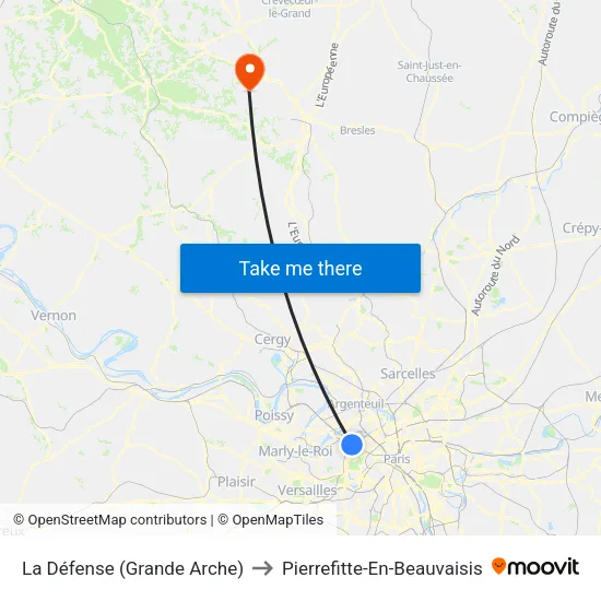 La Défense (Grande Arche) to Pierrefitte-En-Beauvaisis map