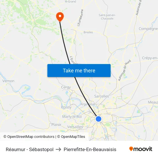 Réaumur - Sébastopol to Pierrefitte-En-Beauvaisis map