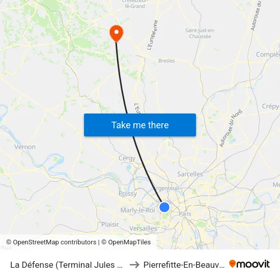 La Défense (Terminal Jules Verne) to Pierrefitte-En-Beauvaisis map