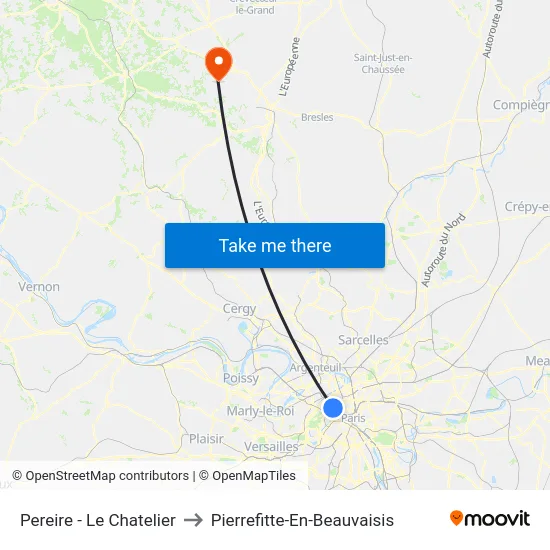 Pereire - Le Chatelier to Pierrefitte-En-Beauvaisis map