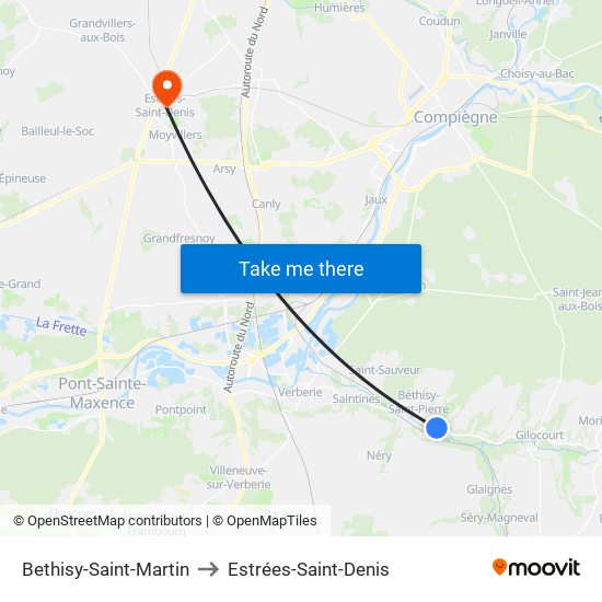 Bethisy-Saint-Martin to Estrées-Saint-Denis map