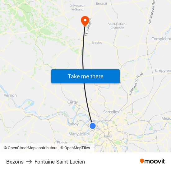 Bezons to Fontaine-Saint-Lucien map