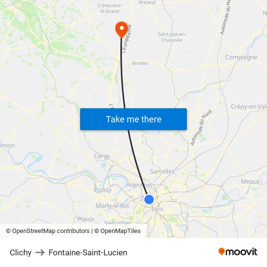 Clichy to Fontaine-Saint-Lucien map