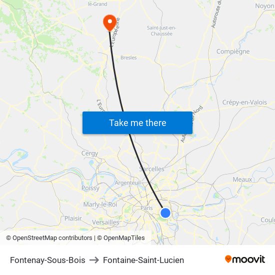 Fontenay-Sous-Bois to Fontaine-Saint-Lucien map