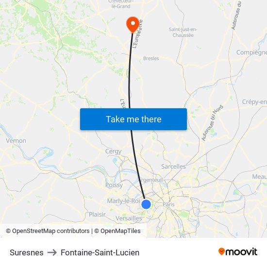 Suresnes to Fontaine-Saint-Lucien map