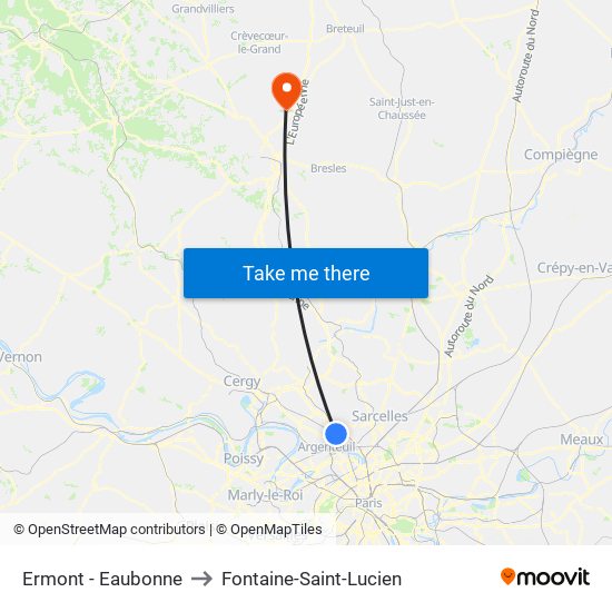 Ermont - Eaubonne to Fontaine-Saint-Lucien map