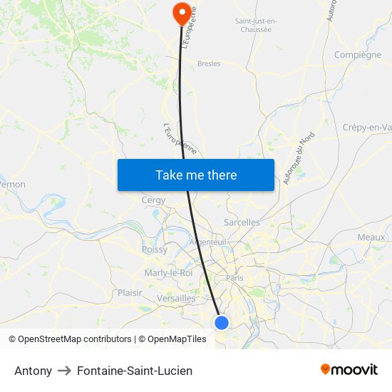 Antony to Fontaine-Saint-Lucien map