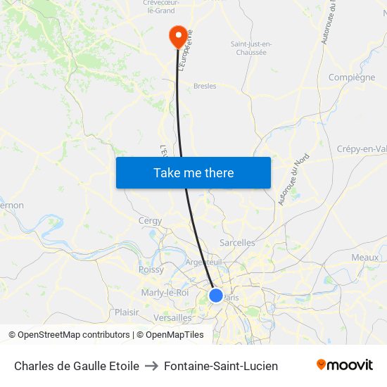 Charles de Gaulle Etoile to Fontaine-Saint-Lucien map