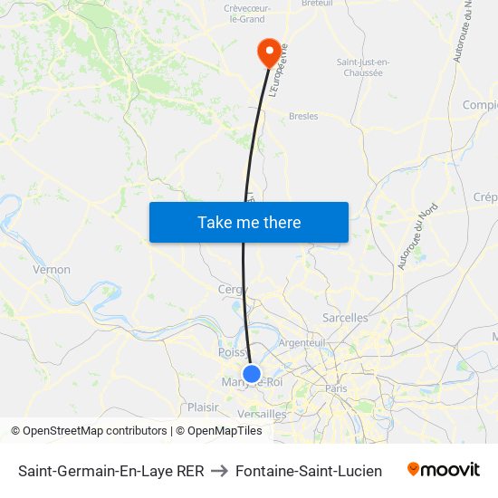 Saint-Germain-En-Laye RER to Fontaine-Saint-Lucien map