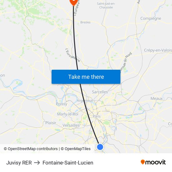 Juvisy RER to Fontaine-Saint-Lucien map