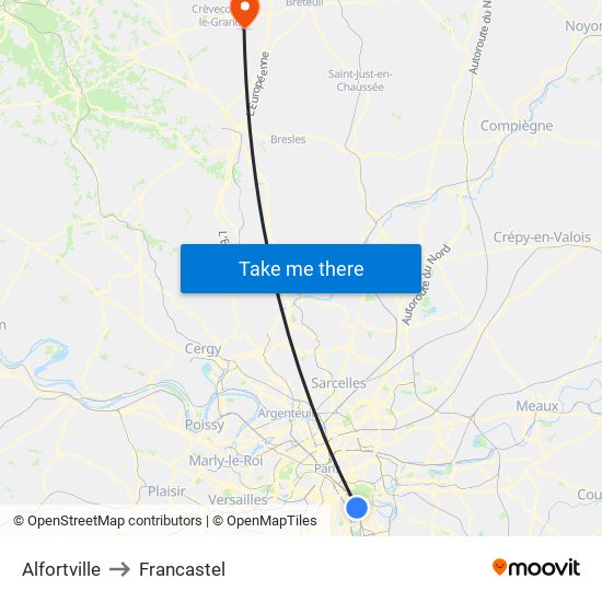 Alfortville to Francastel map