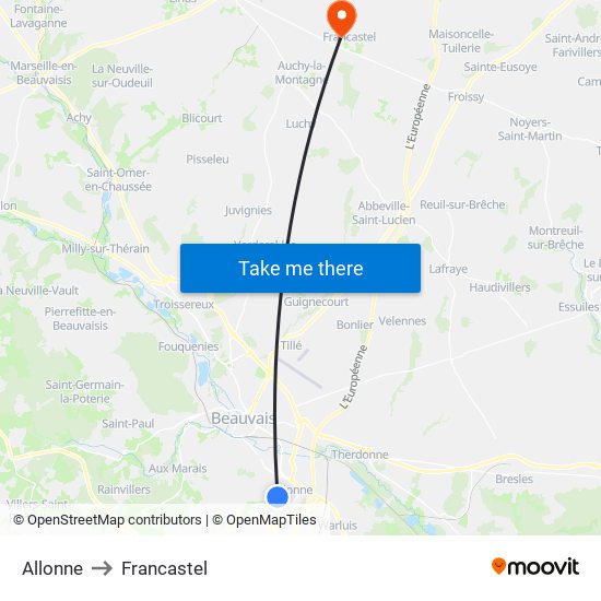 Allonne to Francastel map