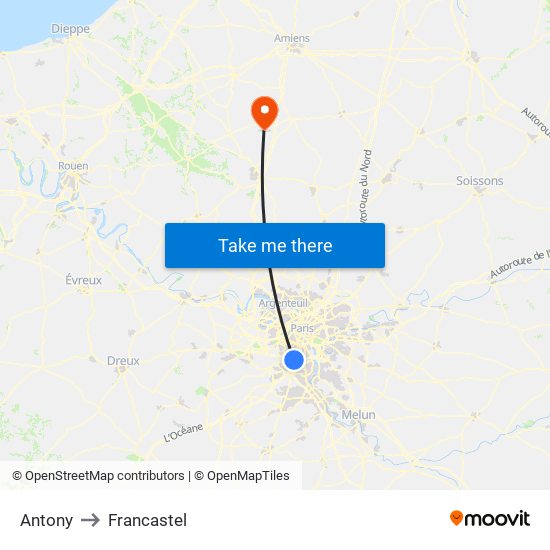 Antony to Francastel map
