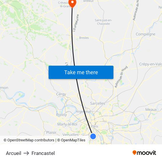 Arcueil to Francastel map