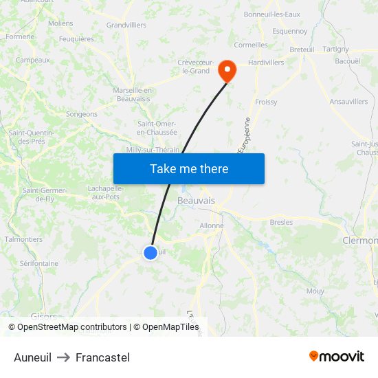 Auneuil to Francastel map