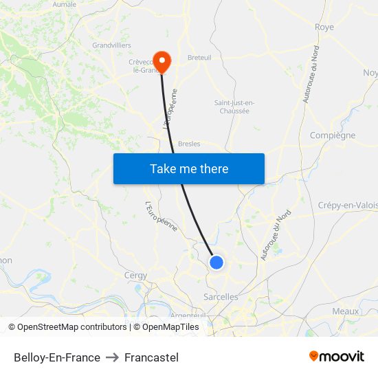 Belloy-En-France to Francastel map