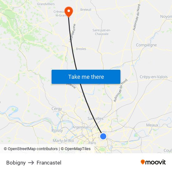Bobigny to Francastel map