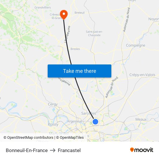 Bonneuil-En-France to Francastel map