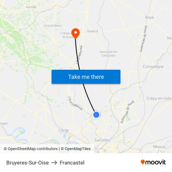 Bruyeres-Sur-Oise to Francastel map