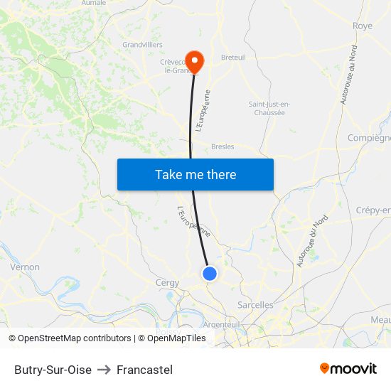 Butry-Sur-Oise to Francastel map