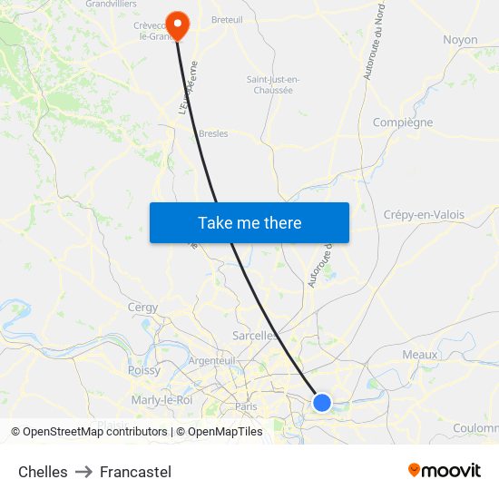 Chelles to Francastel map