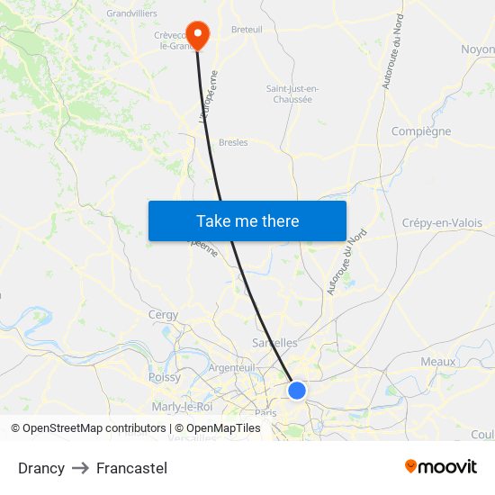 Drancy to Francastel map
