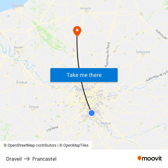 Draveil to Francastel map