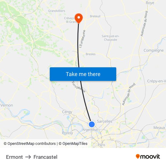 Ermont to Francastel map