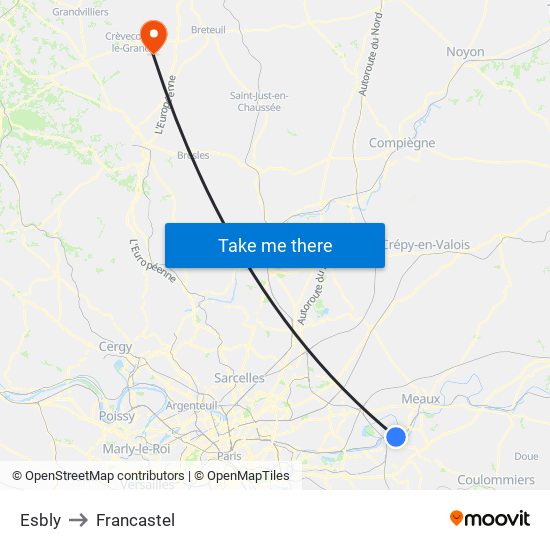 Esbly to Francastel map
