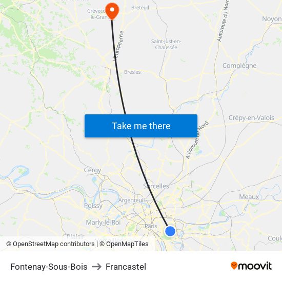 Fontenay-Sous-Bois to Francastel map