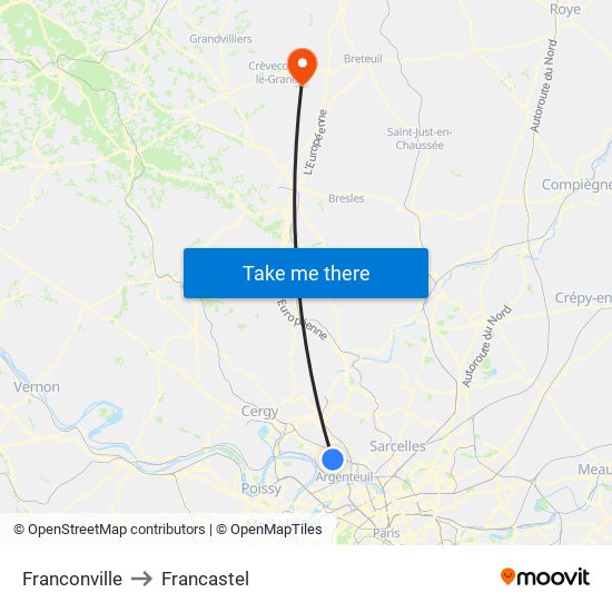 Franconville to Francastel map