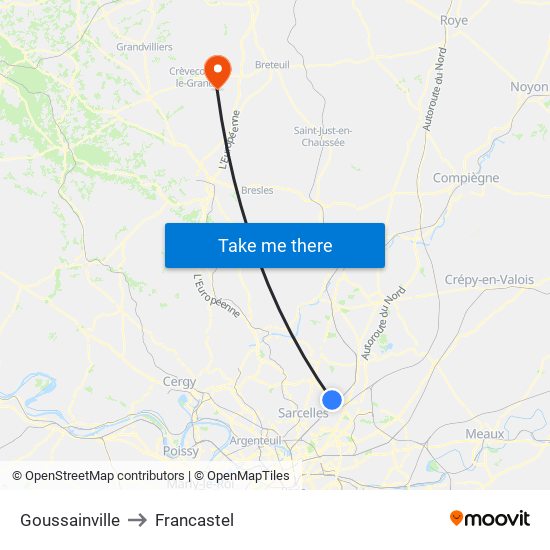 Goussainville to Francastel map