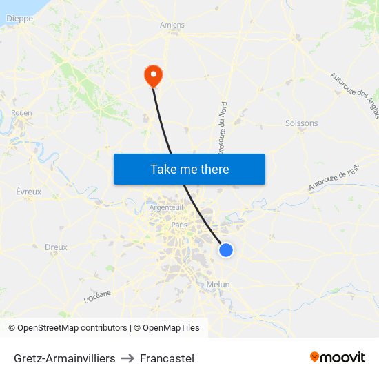 Gretz-Armainvilliers to Francastel map