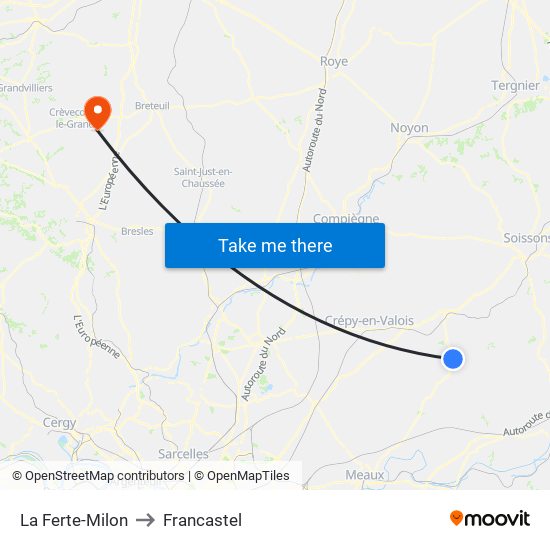 La Ferte-Milon to Francastel map