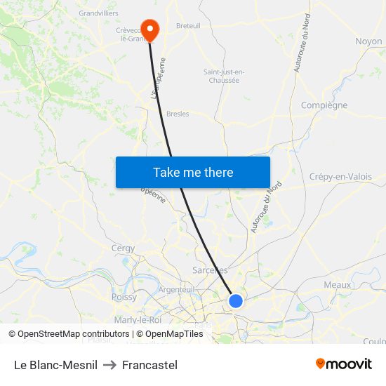 Le Blanc-Mesnil to Francastel map