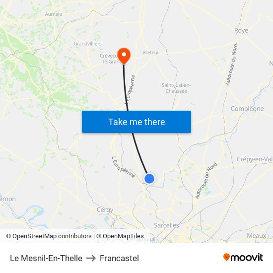 Le Mesnil-En-Thelle to Francastel map
