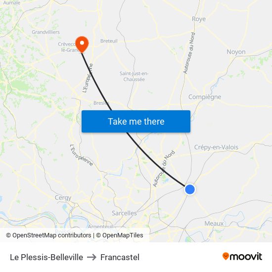 Le Plessis-Belleville to Francastel map