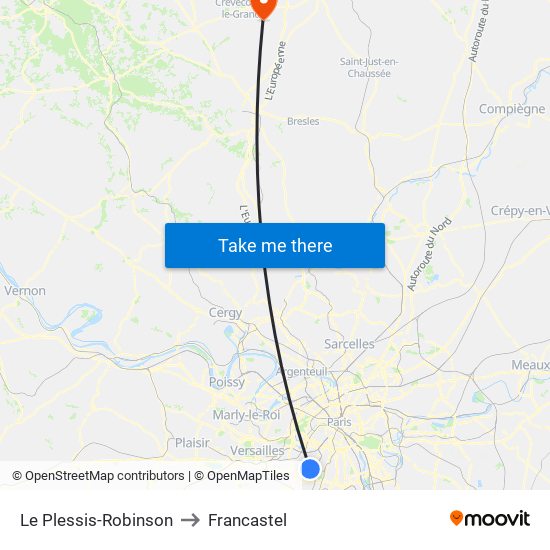 Le Plessis-Robinson to Francastel map