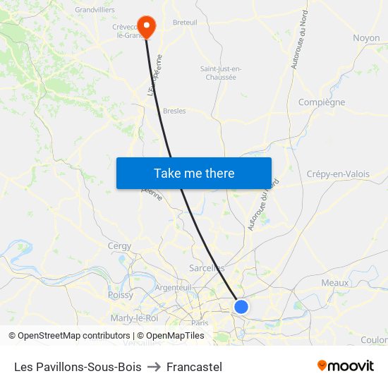 Les Pavillons-Sous-Bois to Francastel map