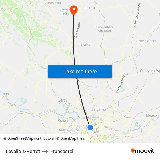 Levallois-Perret to Francastel map