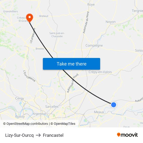 Lizy-Sur-Ourcq to Francastel map