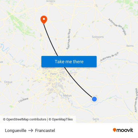 Longueville to Francastel map