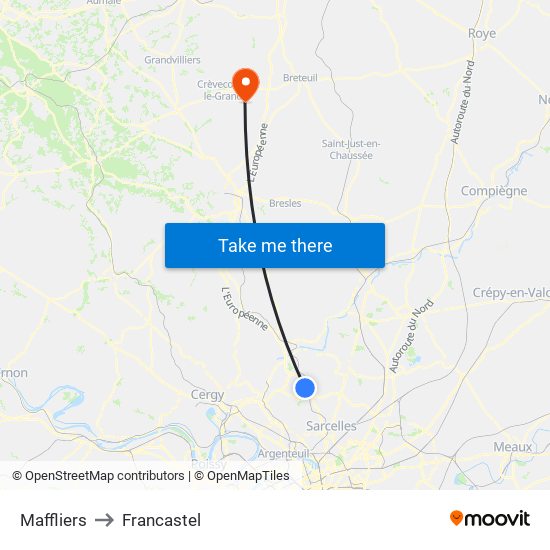 Maffliers to Francastel map