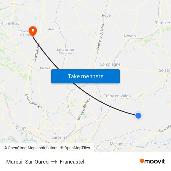 Mareuil-Sur-Ourcq to Francastel map