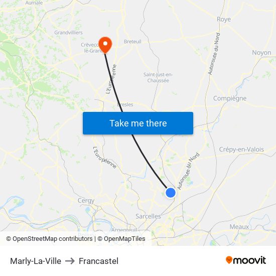 Marly-La-Ville to Francastel map