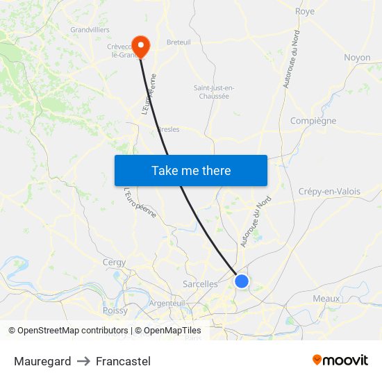 Mauregard to Francastel map